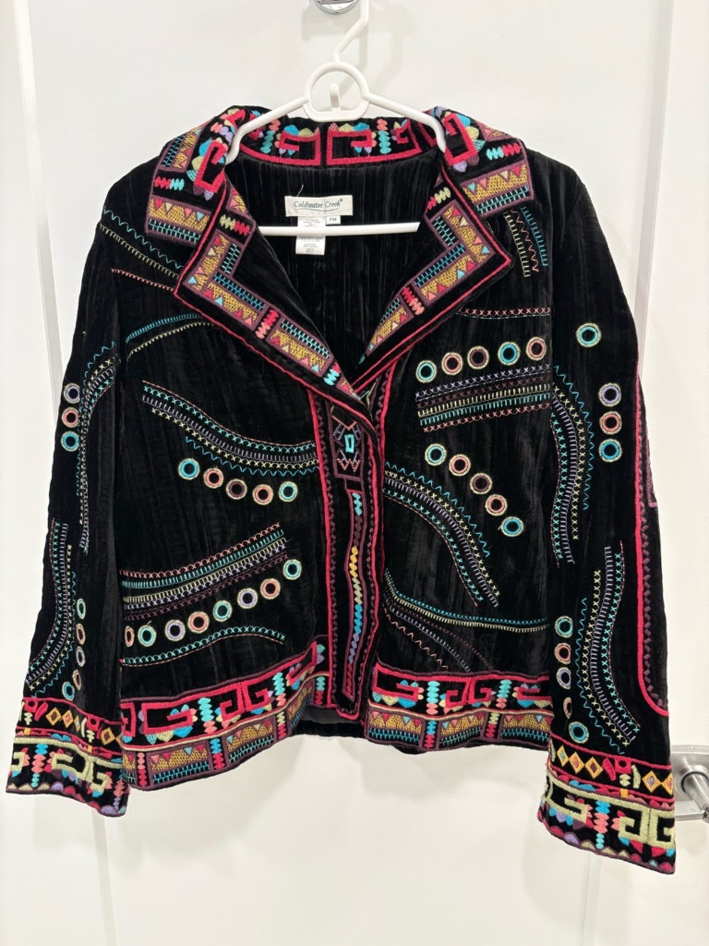 Coldwater Creek Black Velvet Embroidered Jacket with Multicolor Accents